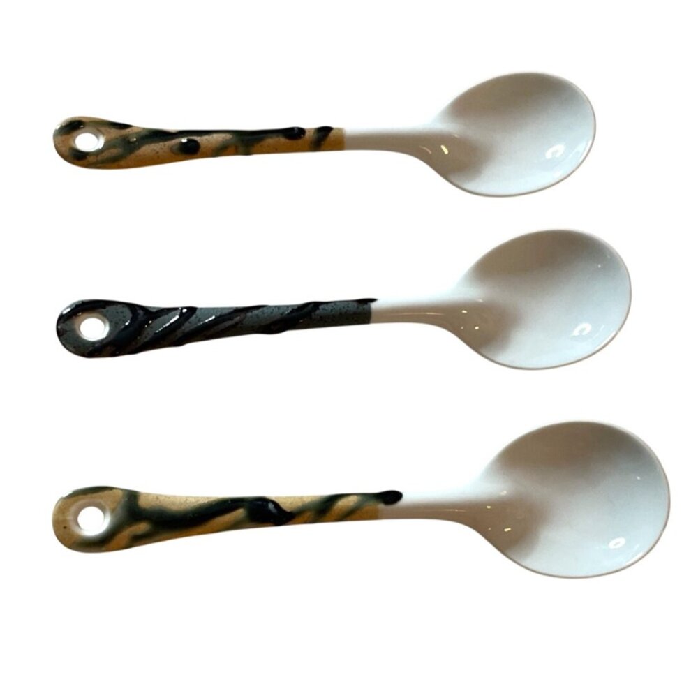 Handcrafted Ceramic Soup Spoons with Abstract Design Handles Set of 3 - Picture 6 of 6